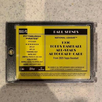 1990 TOPPS All-Star Autograph Card Paul Skins Pittsburgh Pirates Pitcher MBL