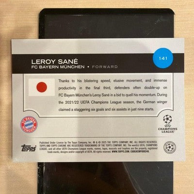 Topps Leroy Sane Green Mojo Refractor /99 Soccer Card Bayern Munich 2025 UEFA