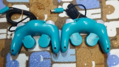 2 Controllers Set Official Nintendo GameCube Controller Emerald Blue DOL-003 OEM