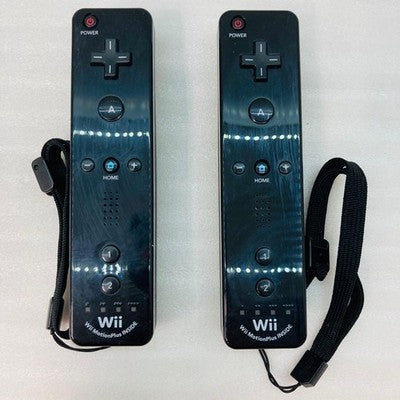 2 Nintendo Wii Remote Motion Plus Controller RVL-036 OEM Black Set Jacket Strap