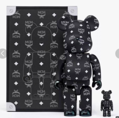 MCM Bearbrick 100% & 400% Set Black Figure MCM Logo Print