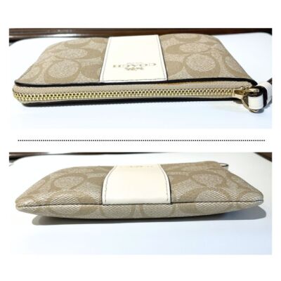 Coach Signature Outline Corner Zip Wristlet Pouch Light Khaki Chalk Outlet