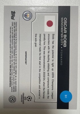 2024 Topps Chrome OSCAR BOBB SUPERFRACTOR UEFA Manchester City 1/1 1of1