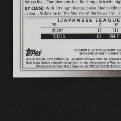 Topps 2025 Roki Sasaki Bowman Chrome Mega Box  CRA-RS Autograph card /75