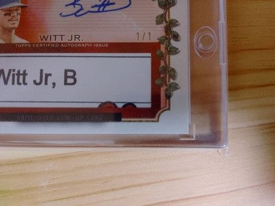 Topps allen & ginter lineup card relic auto Bobby Witt Jr 1/1 Kansas City Royals