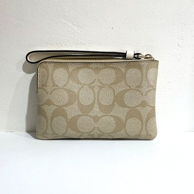 Coach Signature Outline Corner Zip Wristlet Pouch Light Khaki Chalk Outlet