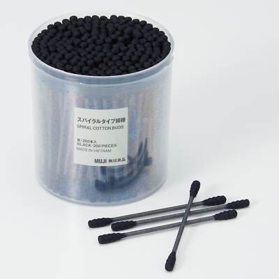 【200pieces ×10set】MUJI Thin Cotton Buds swab BLACK Double Tip from Japan NEW