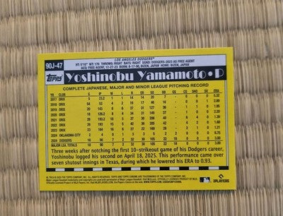 2025 Topps Japan Edition Yoshinobu Yamamoto RC Update sakura