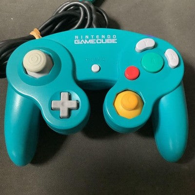 Set of 2 Nintendo GameCube Controller White Emerald Blue DOL-003 OEM Tested