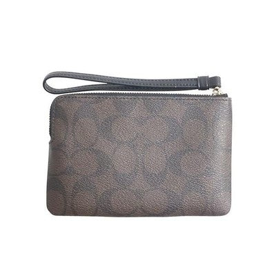 COACH Signature Accessory Case  PVC Corner Zip Wristlet Brown x Black