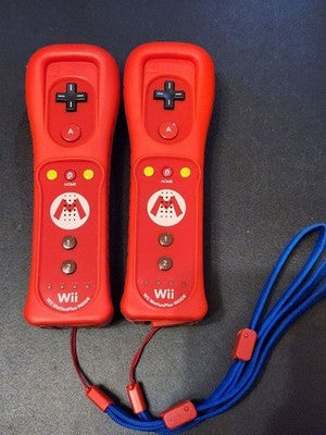 Set of 2 Nintendo Wii Remote Controller Mario with MotionPlus Red with Covers