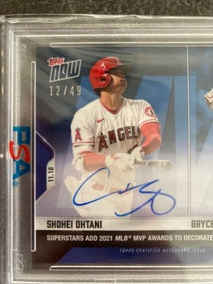 2021 Topps Now Shohei Ohtani & Bryce Harper Autograph Card PSA10 MLB MVP 12/49