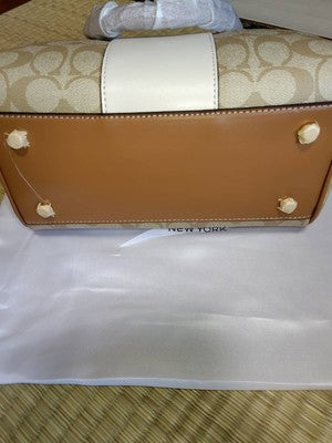 COACH Rowan Satchel Signature Canvas Stripe Light Khaki CR122 Outlet New