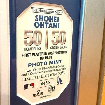 Shohei Ohtani 50-50 Club Limited Double Coin Photo Mint - Serial Numbered Dodgers *6