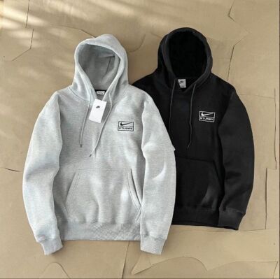 see description size S-XL Stussy Nike Embroidery Fleece Hooded Sweat Black Gray