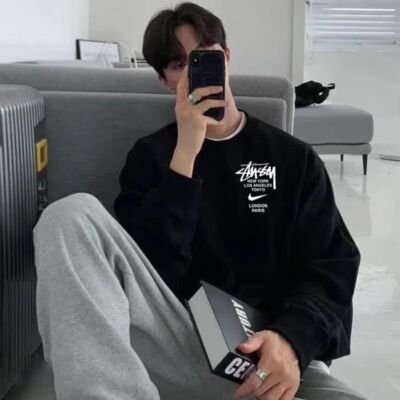 see description size M-XL stussy nike embroidered sweatsuit  unisex black gray