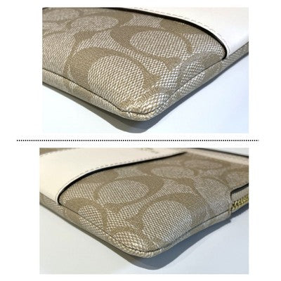 Coach Signature Outline Corner Zip Wristlet Pouch Light Khaki Chalk Outlet