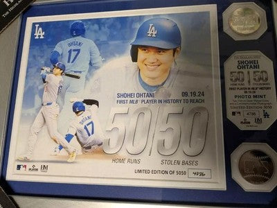 Dodgers Shohei Ohtani 50-50 Commemorative Double Coin Photo Mint serial number