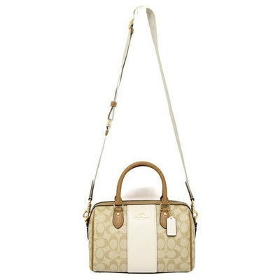 COACH Rowan Satchel Signature Canvas Stripe Light Khaki CR122 Outlet New