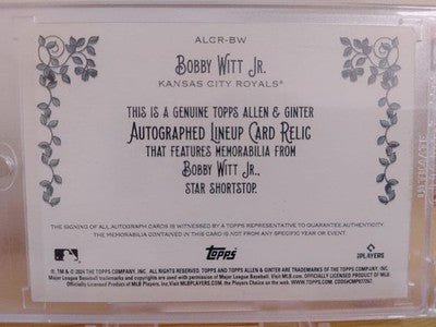 Topps allen & ginter lineup card relic auto Bobby Witt Jr 1/1 Kansas City Royals