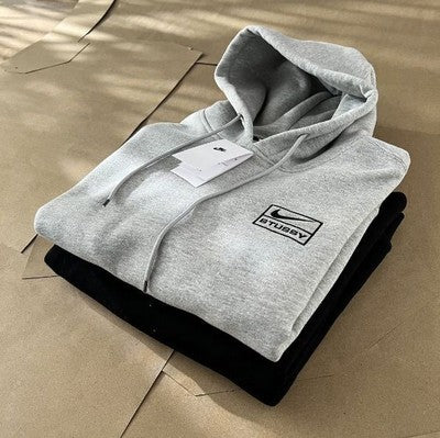 see description size S-XL Stussy Nike Embroidery Fleece Hooded Sweat Black Gray