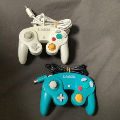 Set of 2 Nintendo GameCube Controller White Emerald Blue DOL-003 OEM Tested