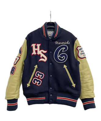 【36】 WHITESVILLE WV13949 Leather Stadium Jumper Navy x Beige