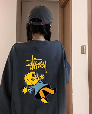 see description size M-XL Stussy Plush Fleece Thick Crew Neck Parka Black Gray