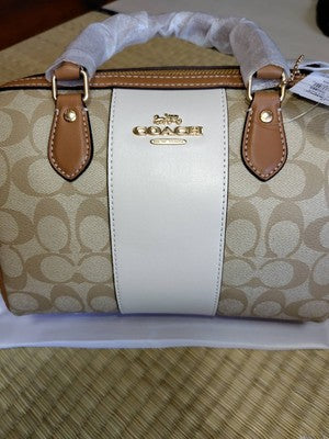 COACH Rowan Satchel Signature Canvas Stripe Light Khaki CR122 Outlet New