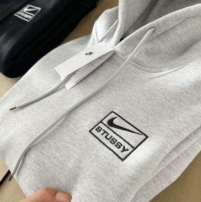 see description size S-XL Stussy Nike Embroidery Fleece Hooded Sweat Black Gray