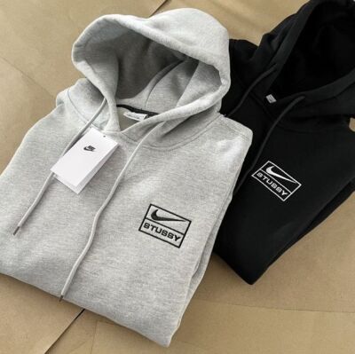 see description size S-XL Stussy Nike Embroidery Fleece Hooded Sweat Black Gray