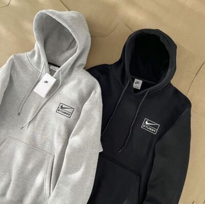 see description size S-XL Stussy Nike Embroidery Fleece Hooded Sweat Black Gray