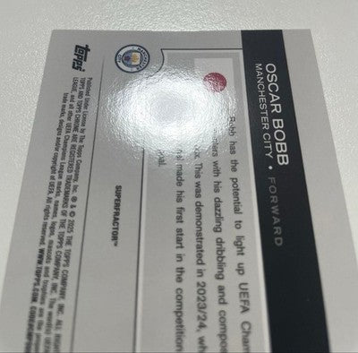 2024 Topps Chrome OSCAR BOBB SUPERFRACTOR UEFA Manchester City 1/1 1of1