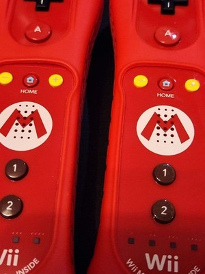 Set of 2 Nintendo Wii Remote Controller Mario with MotionPlus Red with Covers