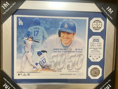 Shohei Ohtani #17 Dodgers 50-50 Commemorative Double Coin Photo Mint Limited *5