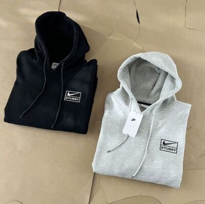 see description size S-XL Stussy Nike Embroidery Fleece Hooded Sweat Black Gray