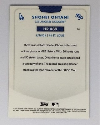 Shohei Ohtani 2024 Topps 50/50 HR#39 Aqua Refractor /75