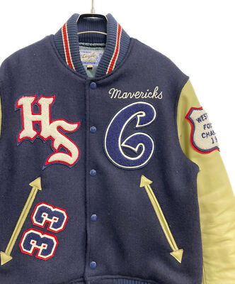 【36】 WHITESVILLE WV13949 Leather Stadium Jumper Navy x Beige