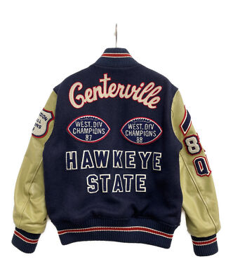 【36】 WHITESVILLE WV13949 Leather Stadium Jumper Navy x Beige