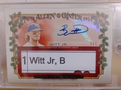 Topps allen & ginter lineup card relic auto Bobby Witt Jr 1/1 Kansas City Royals