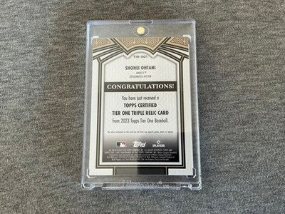 Shohei Ohtani 1/1 Triple Relic Card Topps Tier One Game Used Patch Dodgers