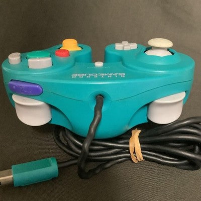 Set of 2 Nintendo GameCube Controller White Emerald Blue DOL-003 OEM Tested