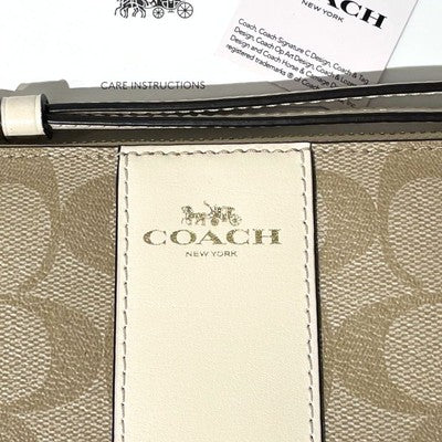 Coach Signature Outline Corner Zip Wristlet Pouch Light Khaki Chalk Outlet