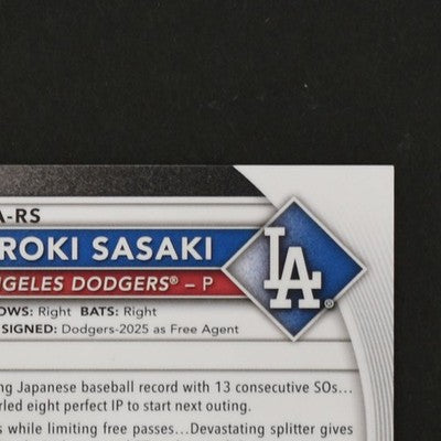 Topps 2025 Roki Sasaki Bowman Chrome Mega Box  CRA-RS Autograph card /75
