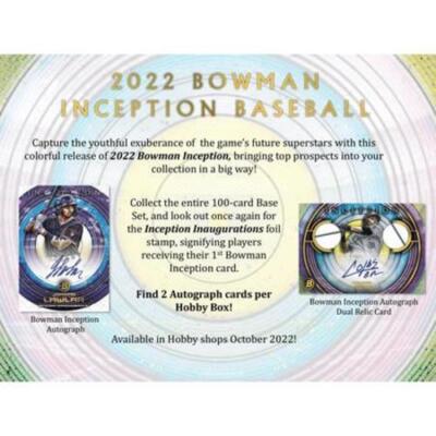 NEW 2022 Bowman Inception Baseball Hobby Box Topps MLB 2Autograph Card Parallel