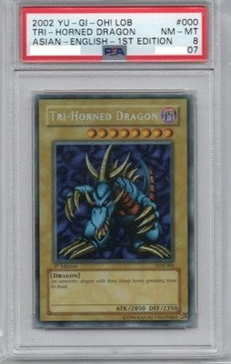 Yu-Gi-Oh! 2002 Tri-Horned Dragon 1st Edition PSA 8 LOB-A000 TCG