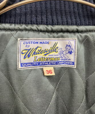 【36】 WHITESVILLE WV13949 Leather Stadium Jumper Navy x Beige