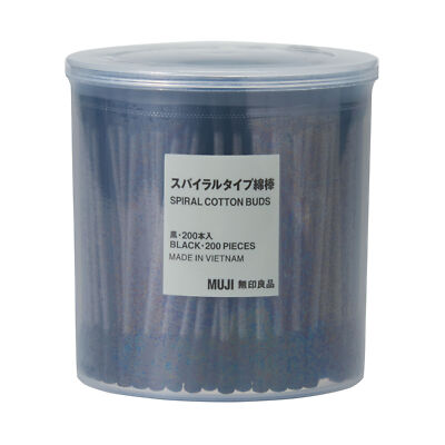 【200pieces ×10set】MUJI Thin Cotton Buds swab BLACK Double Tip from Japan NEW