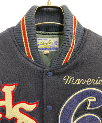 【36】 WHITESVILLE WV13949 Leather Stadium Jumper Navy x Beige