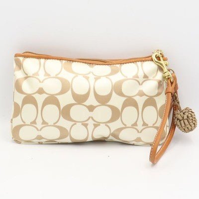 Coach signature beige Pouch with charm Leather Accessory case Gold hardware